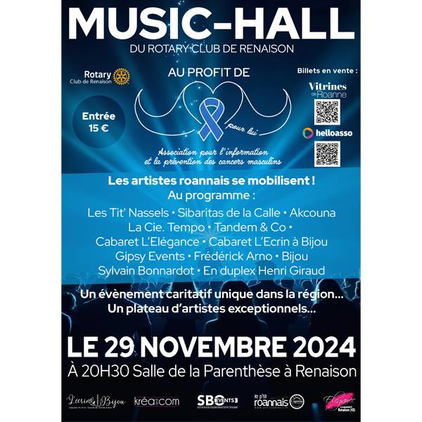 29 NOVEMBRE : RÉSERVEZ VOTRE ENTRÉE POUR LA  SOIRÉE MUSIC-HALL DU ROTARY CLUB DE RENAISON